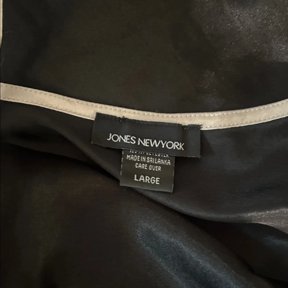 Jones New York Vintage Black Satin with White Straps Slip Dress Size Large - Picture 7 of 7